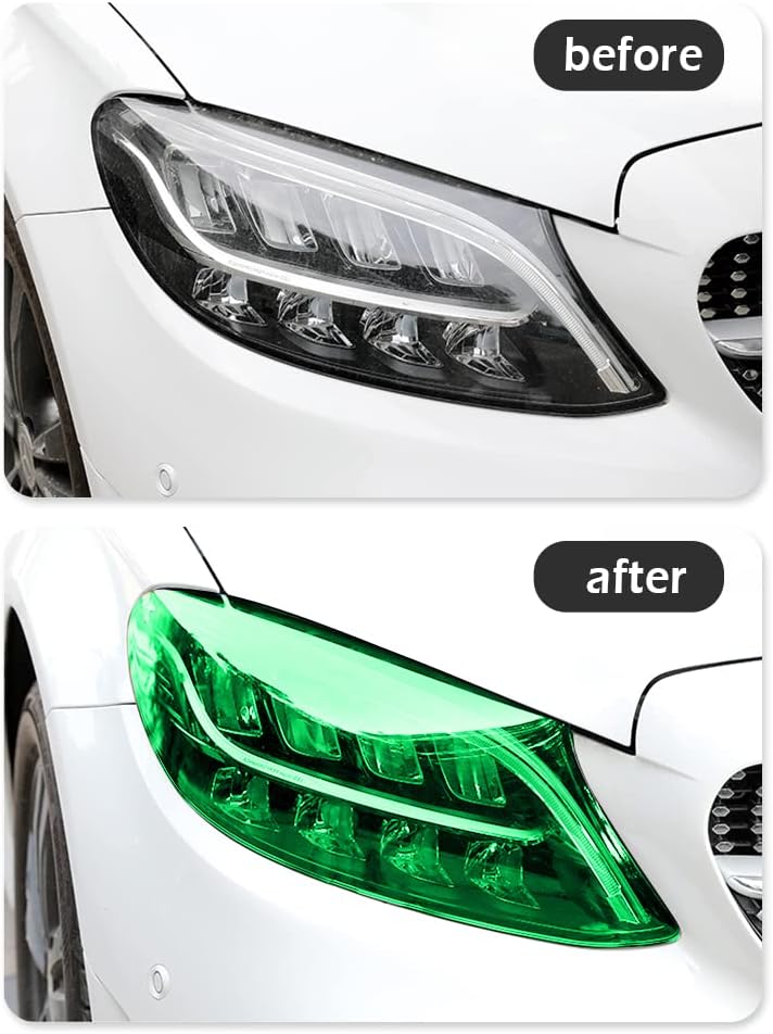 wedfish 12 X 48inch Car Light Tint Film, Cuttable&Stretchability Car Headlight Taillight Fog Light Vivid Vinyl Wrap Protector,Non-Marking Self-Adhesive Decals Car Decor (Green) - Image 5